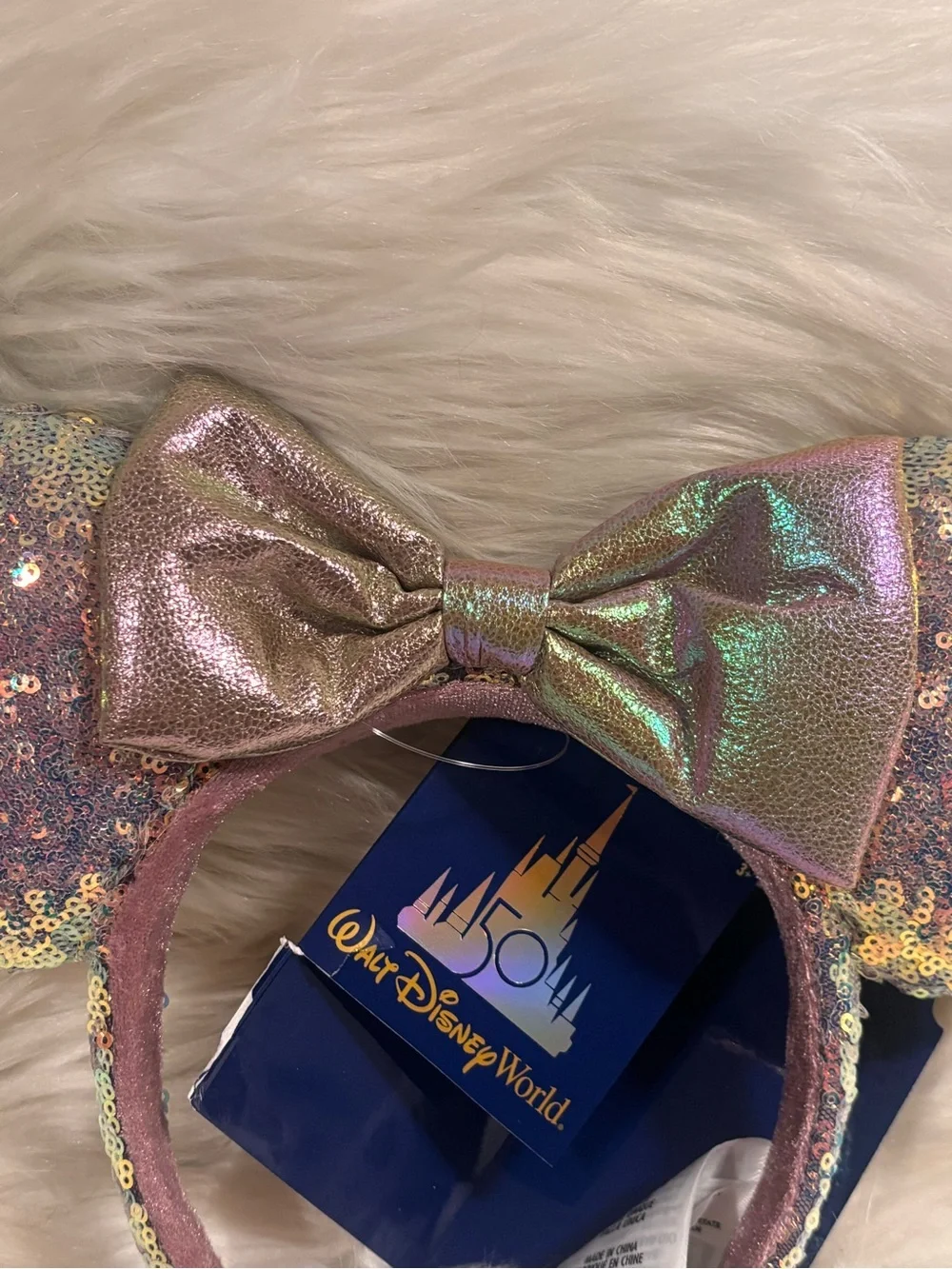 New Disney World 50th Anniversary Celebration Minnie Ears Iridescent Headband